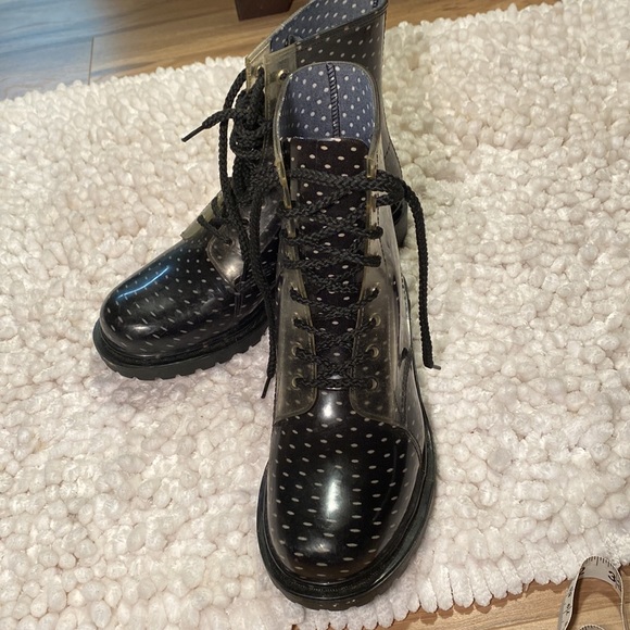 Dirty Laundry Polka Dot Jelly Combat Rain Boots Lace  Up Women’s size 10 - Picture 2 of 9